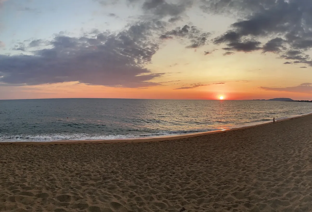 The beach and Ionian Sea at sunset