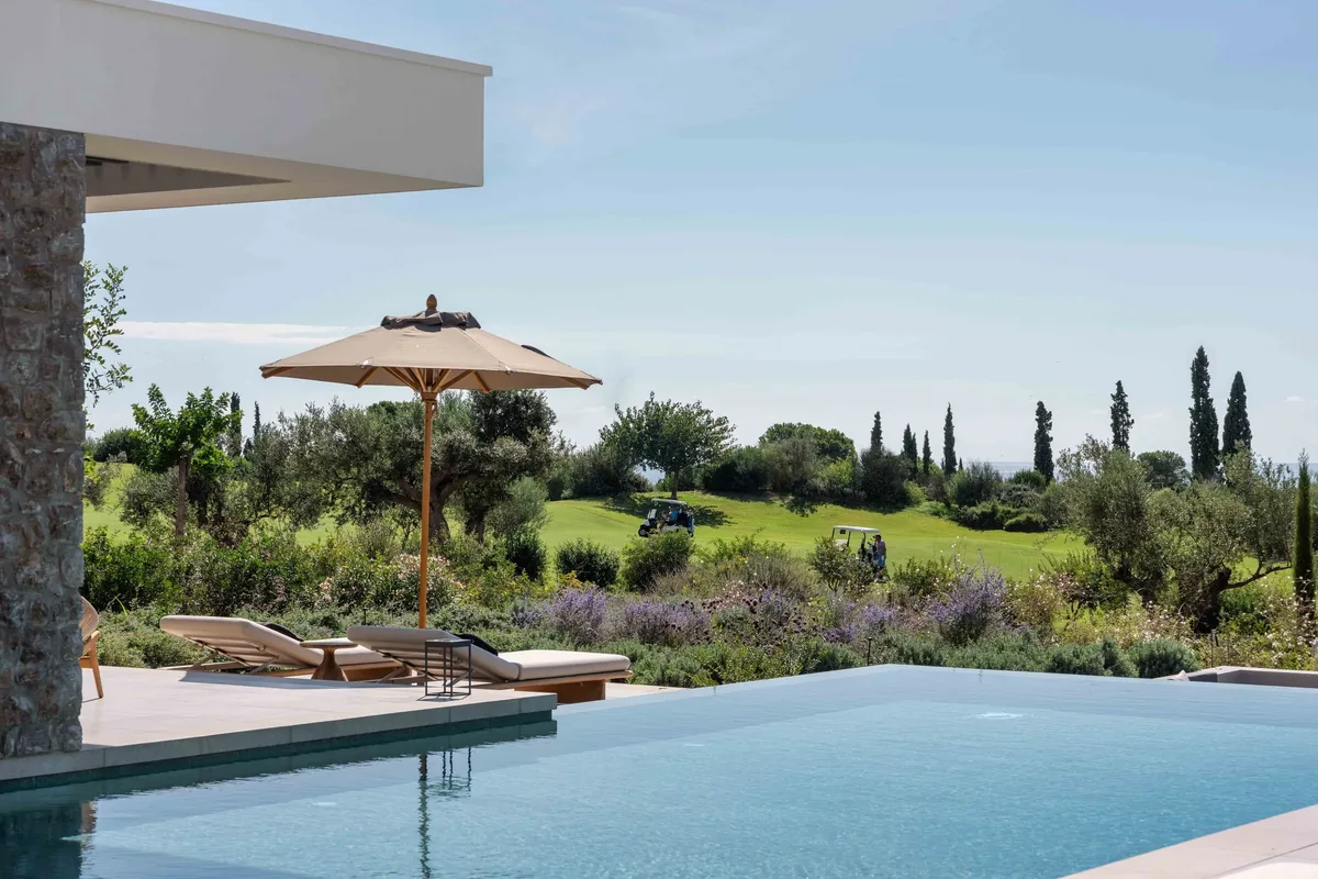 Private pool, garden and views towards the Ionian Sea